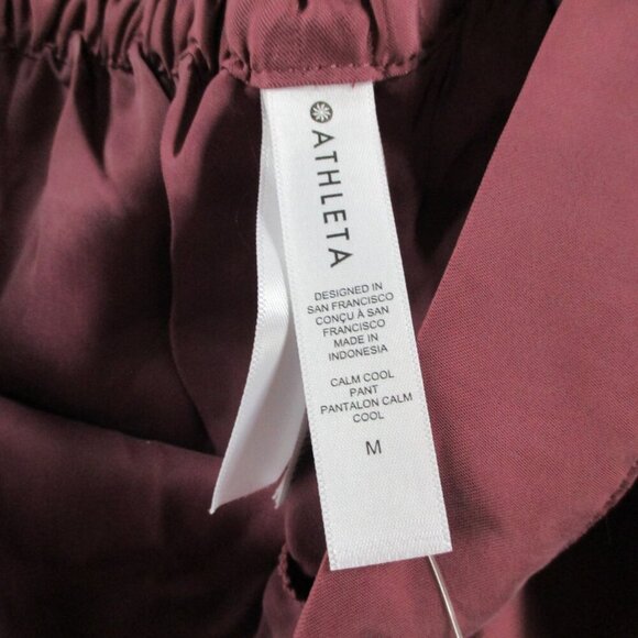 NWT Athleta Calm Cool Pants Med Tawny Rose Sleep Satin Silk Loungewear Wide Leg - Picture 12 of 14